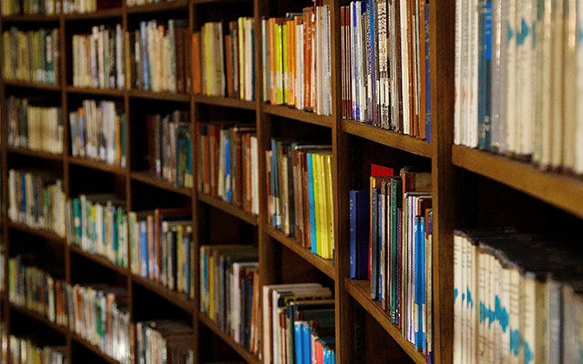 Bookshelves in a library Bookshelves in a library
