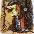 Original E H Shephard drawing of Badger from Wind in the Willows holding a candle
