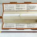 A box with text on foldout boards