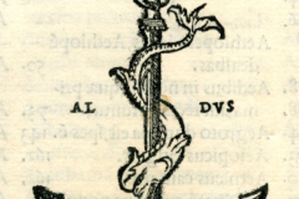 Black-and-white illustration of an anchor with text: 'Aldus'